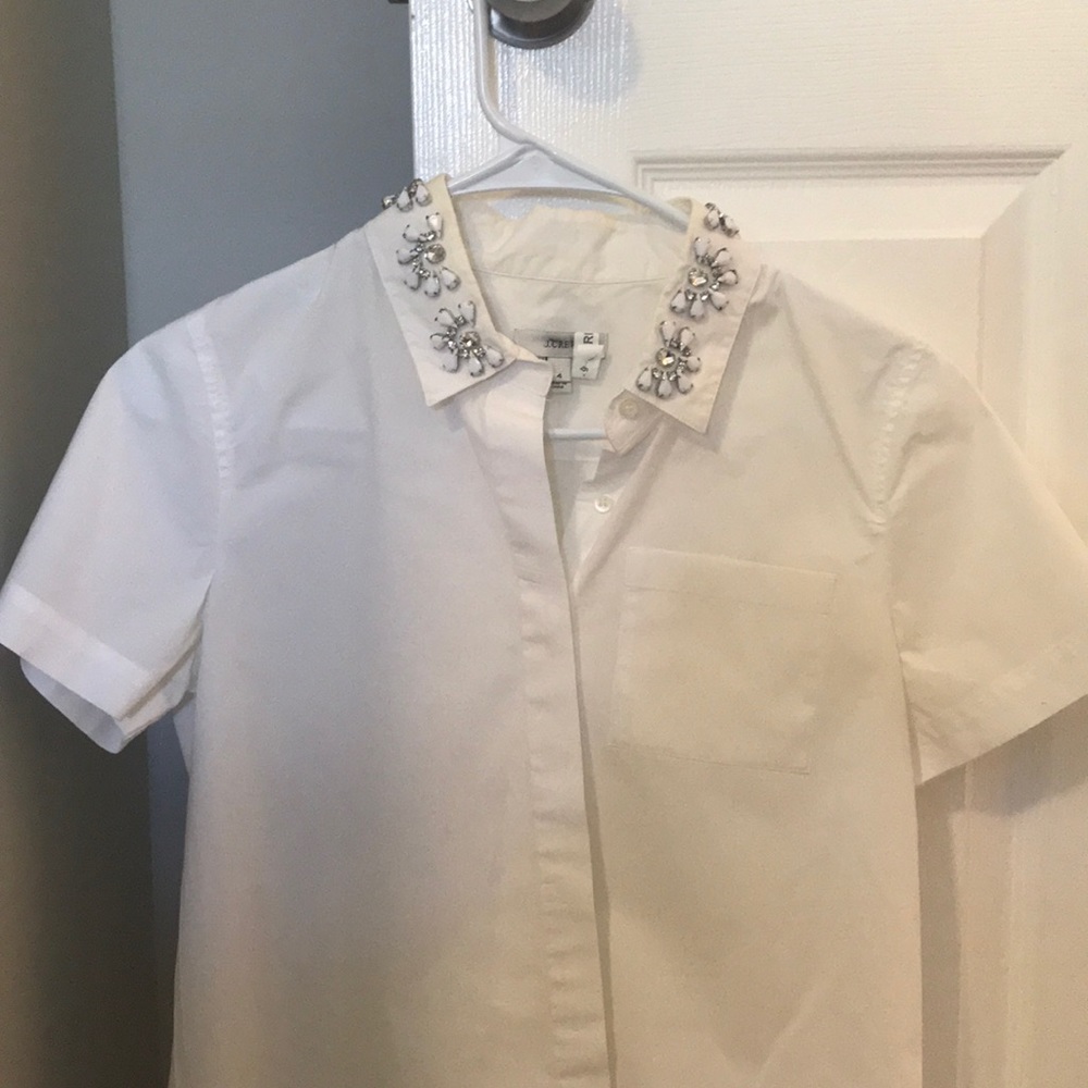 J. Crew Jeweled Collar White Shirt